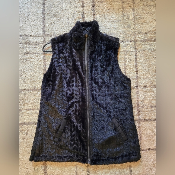 Casual  Black Faux Fur & Quilted Reversible Zip Front Vest L - Picture 1 of 7